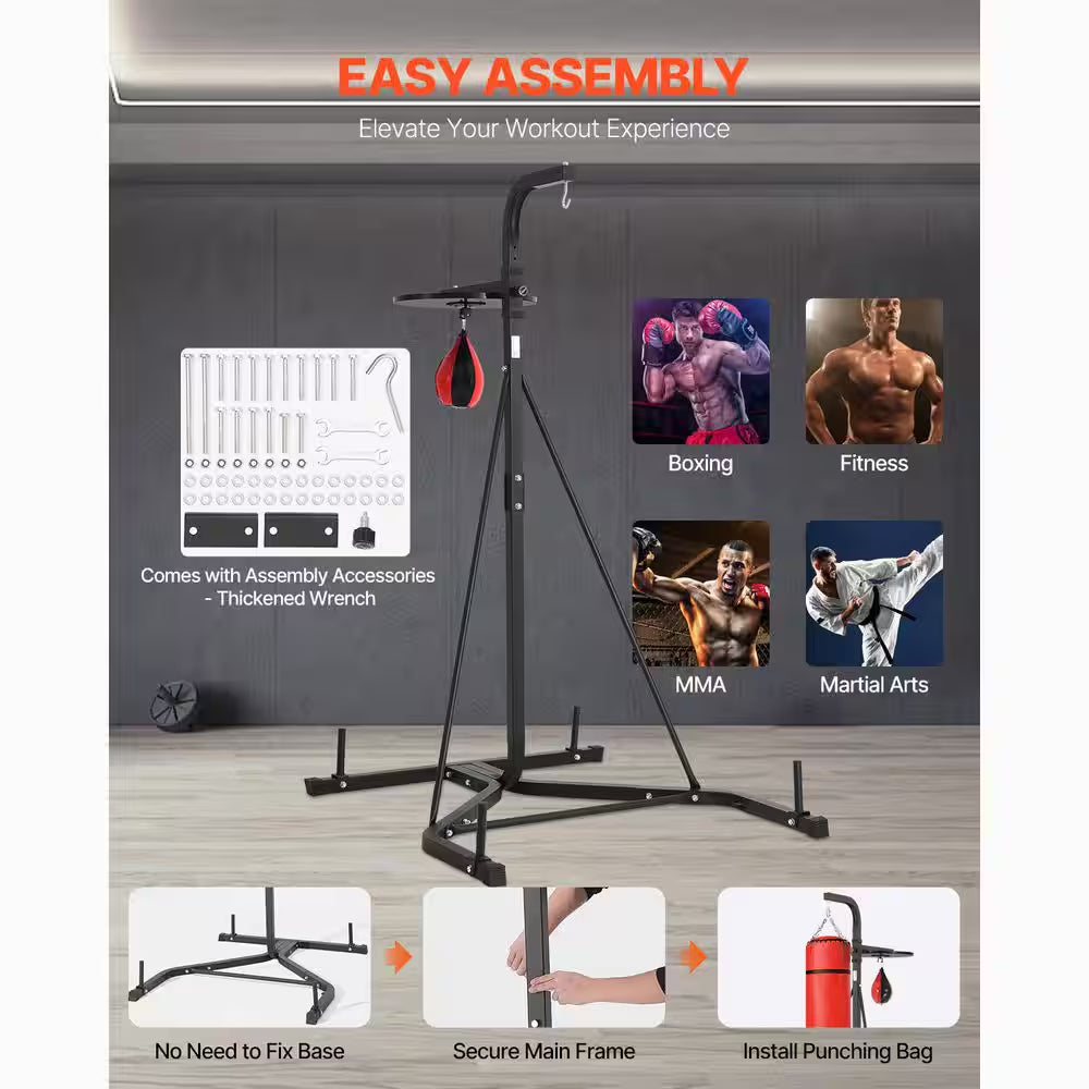 2 in 1 Punching Bag Stand, Steel Heavy Duty Workout Equipment, Adjustable Height Boxing Punching