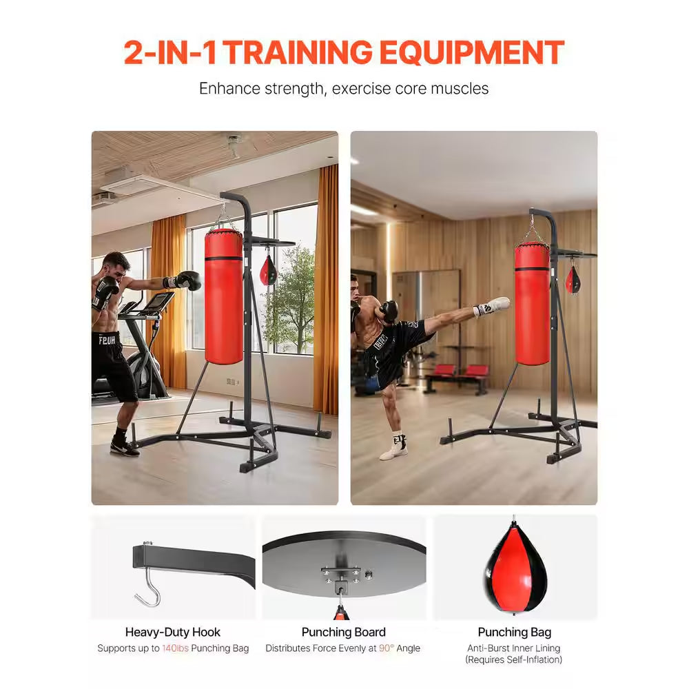 2 in 1 Punching Bag Stand, Steel Heavy Duty Workout Equipment, Adjustable Height Boxing Punching