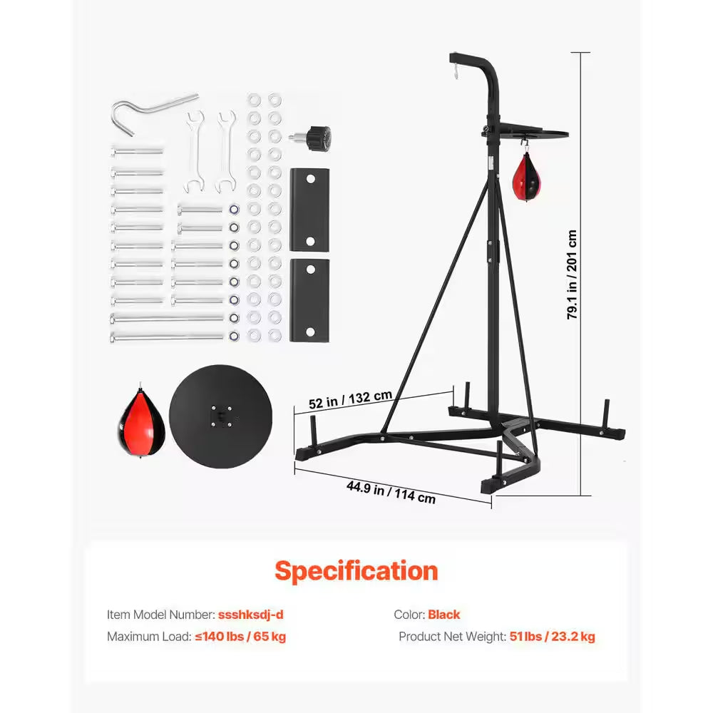 2 in 1 Punching Bag Stand, Steel Heavy Duty Workout Equipment, Adjustable Height Boxing Punching